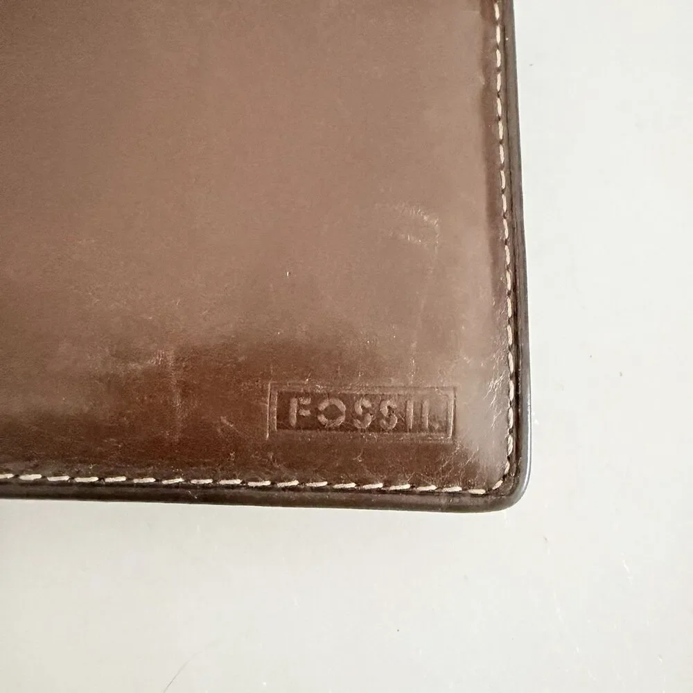 Fossil Brown Leather Bifold Wallet Men’s Genuine Leather ID Window Card Holder